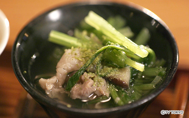 豚バラと壬生菜のさっと煮（お通し）